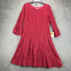 Rabbit Rabbit Rabbit Designs Burgundy Lace Bell Sleeve Fit Flare Dress Sz 14 NEW